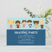 Boy/Girl Skaters | Blue Birthday Party Invite (Standing Front)