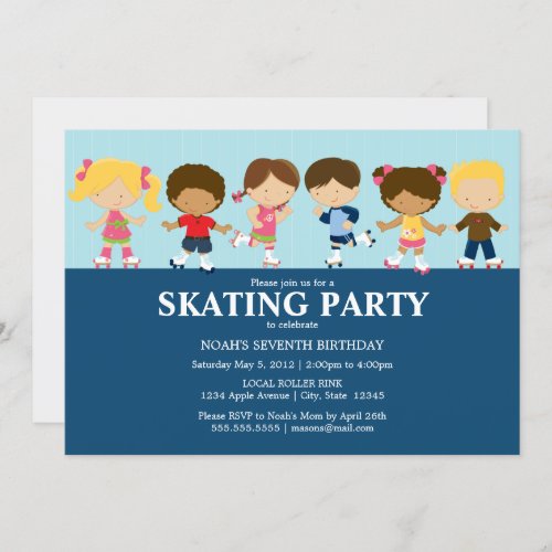 BoyGirl Skaters  Blue Birthday Party Invite