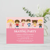Boy/Girl Skaters | Pink Birthday Party Invite (Standing Front)