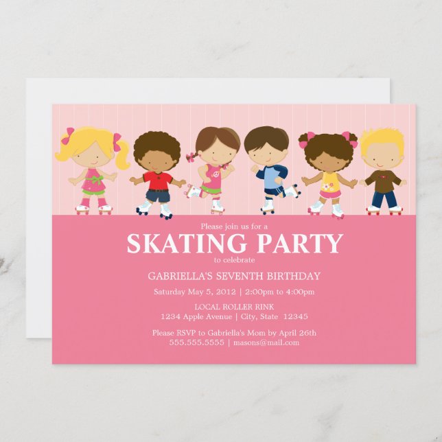 Boy/Girl Skaters | Pink Birthday Party Invite (Front/Back)