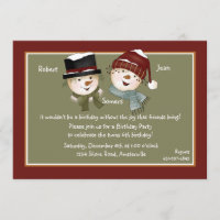 Boy & Girl Snowman - Birthday Party  Invitation