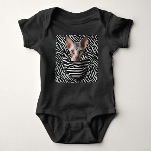 Boy Girl Sphynx Cat Zebra Print Kitty Pet Black  Baby Bodysuit