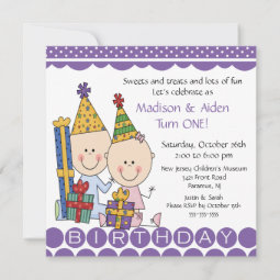 Boy & Girl Stick Figure Twins Birthday Invitation | Zazzle