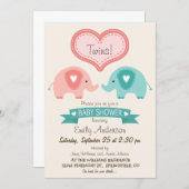 Boy & Girl Twin Pink & Teal Elephants Baby Shower Invitation (Front/Back)