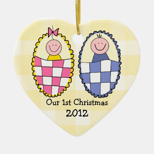 Boy Girl Twins 1st Christmas Ceramic Ornament