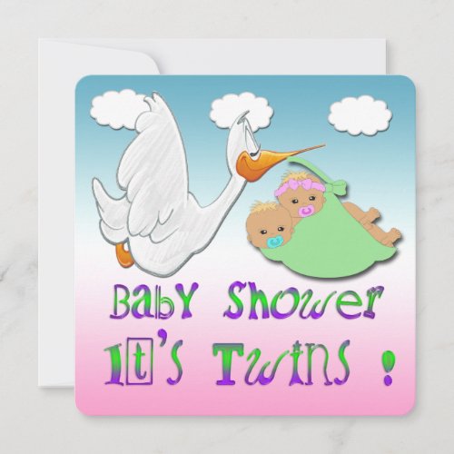 Boy  Girl Twins 2 _ Stork Baby Shower Invitation