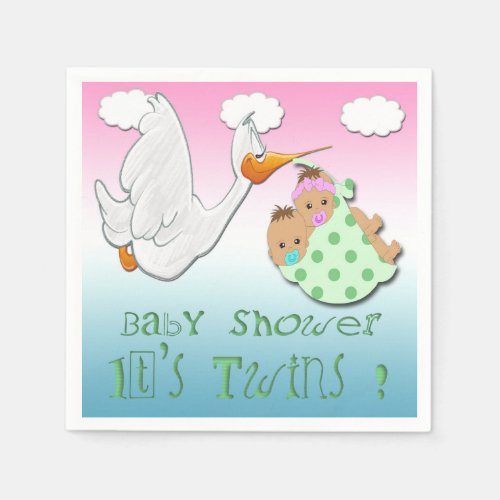 Boy  Girl Twins 2 _ Stork Baby Shower Paper Napki Napkins