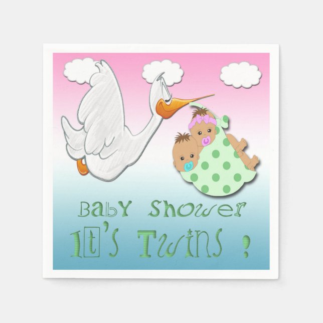 Boy & Girl Twins 2 - Stork Baby Shower Paper Napki Napkins (Front)