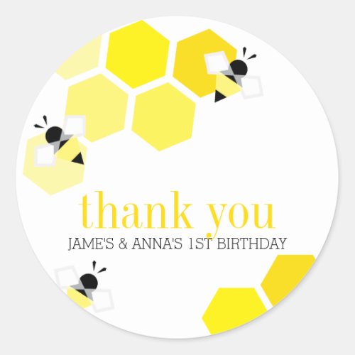 boy girl twins ANY AGE bee BIRTHDAY PARTY favor Classic Round Sticker