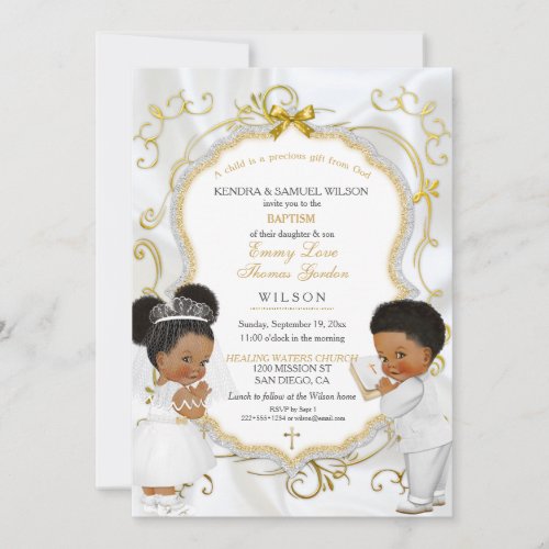 Boy  Girl Twins Baptism Communion Ethnic Invitation