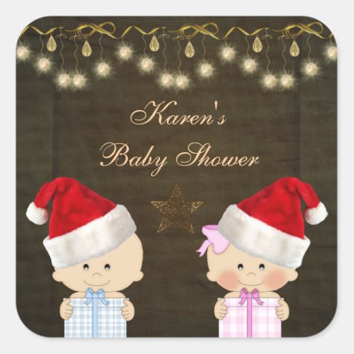 Boy  Girl Twins Christmas Baby Shower Stickers