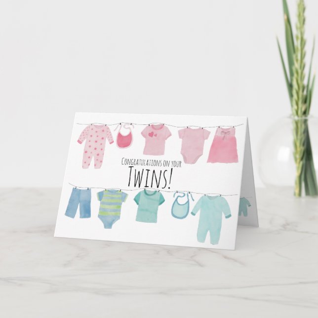 Boy/Girl Twins Congratulations Card (Front)