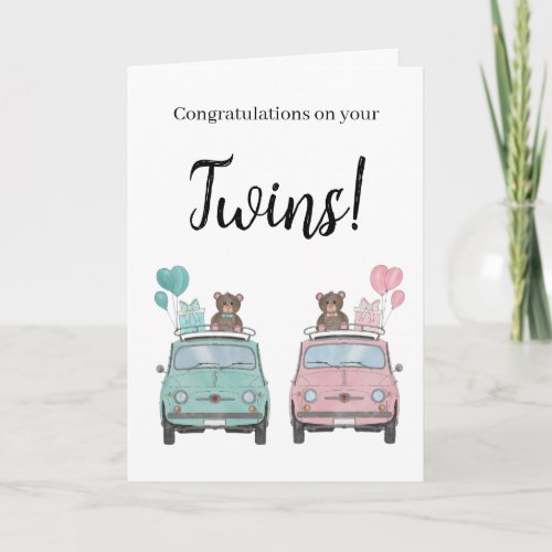 BoyGirl Twins Fiat 500 Congratulations Card