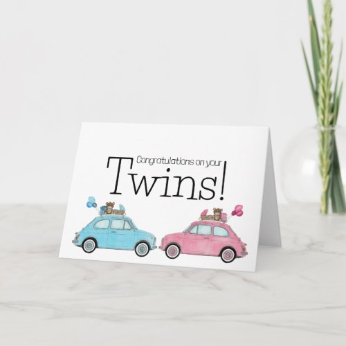 BoyGirl Twins Fiat 500 Congratulations Card