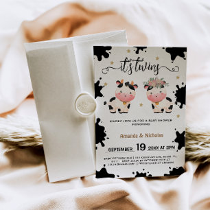 Boy Girl Twins Holy Cow Themed Baby Shower Invitation