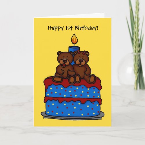 boy_girl twins on 1st birthday cake card