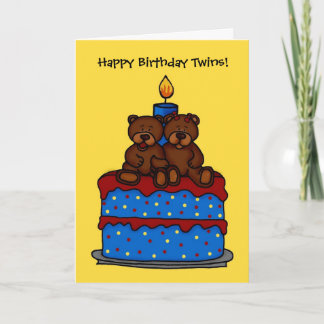 boy-girl twins on birthday cake card