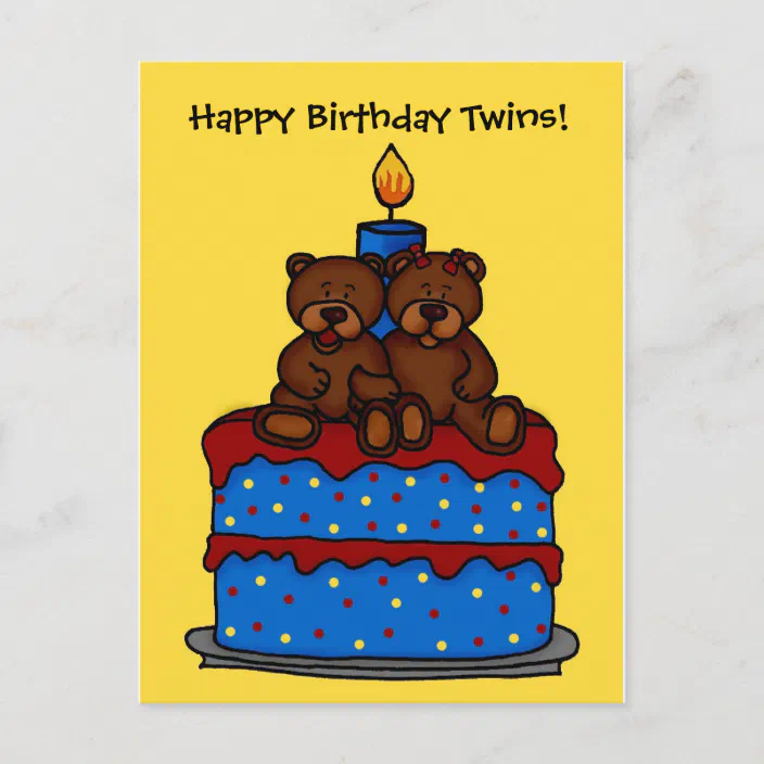 Boy Girl Twins On Birthday Cake Postcard Zazzle Com