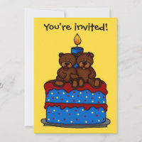 boy-girl twins on cake birthday party invitation