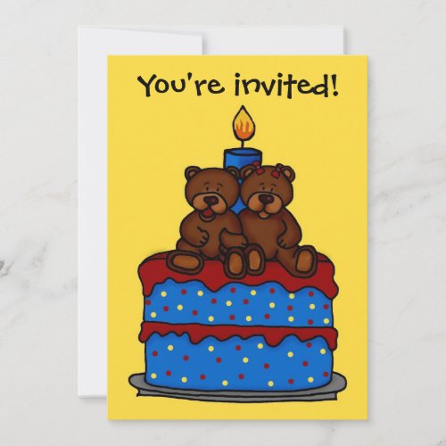 boy_girl twins on cake birthday party invitation