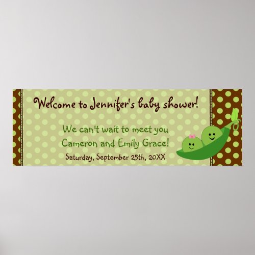 Boy Girl Twins Pea in a Pod Baby Shower Banner Poster