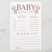 Boy Girl Twins Predictions Baby Shower Game Flyer