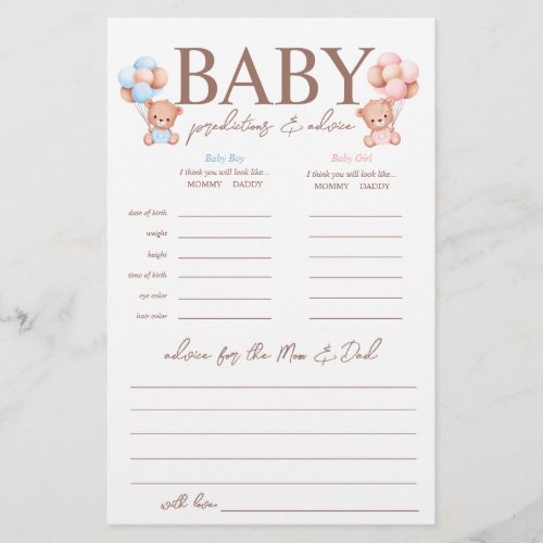 Boy Girl Twins Predictions Baby Shower Game Flyer
