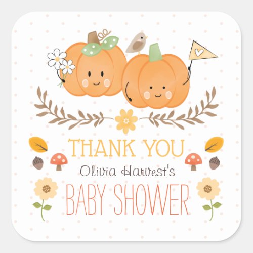 Boy Girl Twins Pumpkin Baby Shower Thank You  Square Sticker
