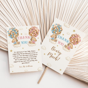 Boy Girl Twins Shower Pastel Blue Beige Thank You Card