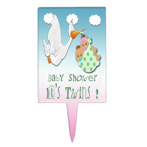 Boy  Girl Twins _ Stork Baby Shower Cake Topper