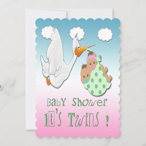 Boy  Girl Twins _ Stork Baby Shower Invitation