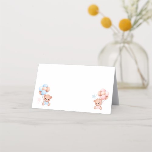 Boy Girl Twins Teddy Bear Baby Shower Blank Place Card