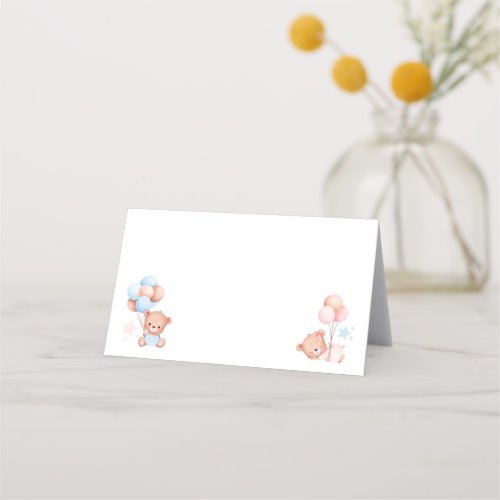 Boy Girl Twins Teddy Bear Baby Shower Blank Place Card