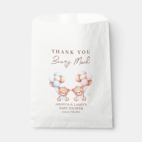 Boy Girl Twins Teddy Bear Baby Shower Favor Bag
