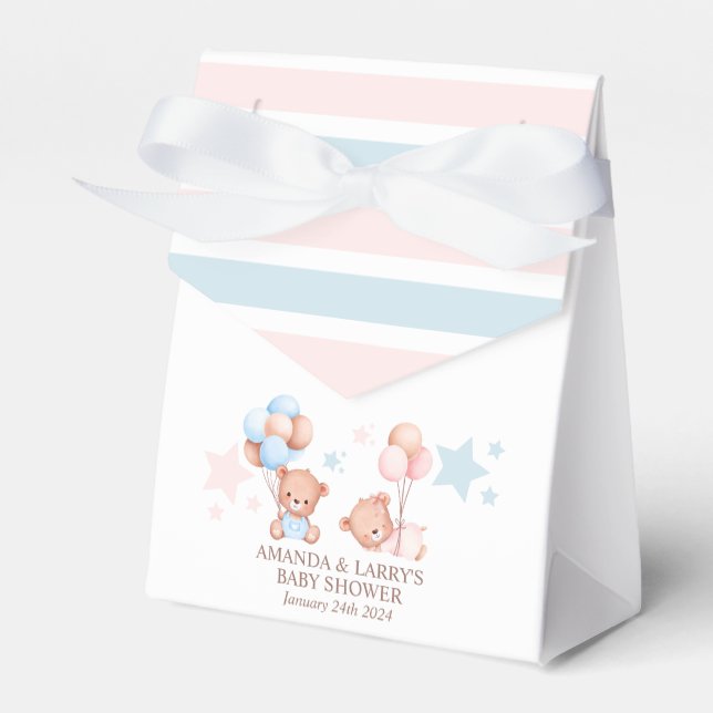 Boy Girl Twins Teddy Bear Baby Shower Favor Boxes (Front Side)