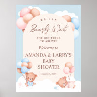 Boy Girl Twins Teddy Bear Baby Shower Welcome