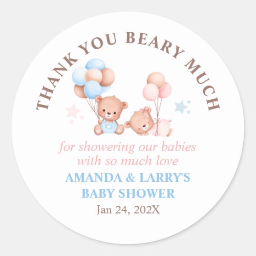 Boy Girl Twins Teddy Bear Thank You Classic Round Sticker