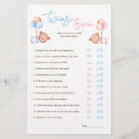 Boy Girl Twins Trivia Baby Shower Game