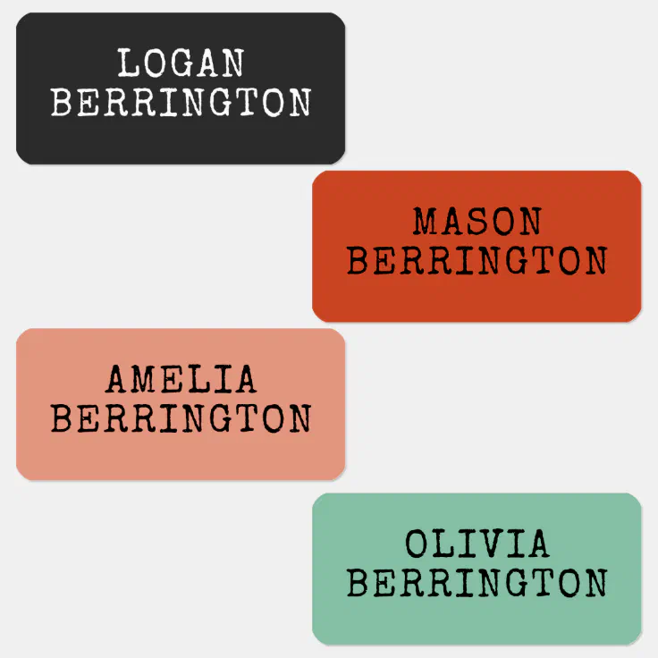 Boy & Girl Typewriter Text Color Coded Name Kids' Labels ...