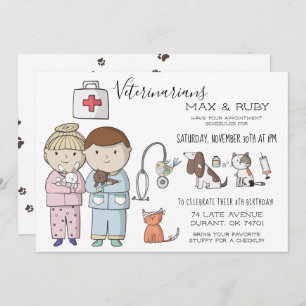 Boy & Girl Veterinary Themed Kids Party Invitation