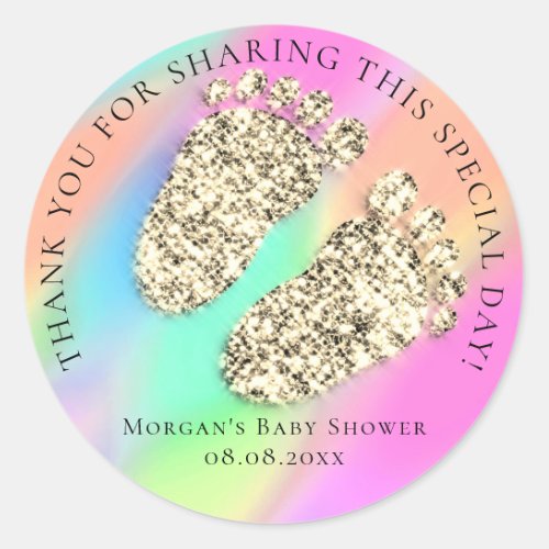 Boy GirlBaby Shower Favor Thank Glitter Gold Feet Classic Round Sticker