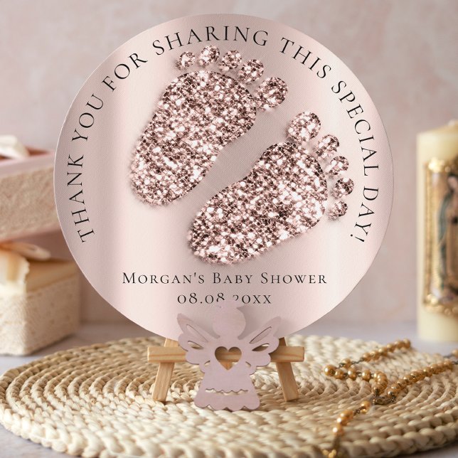 Boy GirlBaby Shower Favor Thank Glitter Rose Feet  Classic Round Sticker (Creator Uploaded)