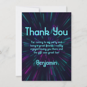 Boy Glow Party Thank You Card