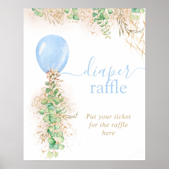 Boy Gold Glitter Eucalyptus Balloon Diaper Raffle  Poster (Front)