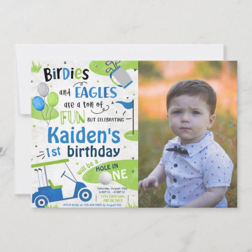 Boy Golf 1st Birthday Photo Invitation