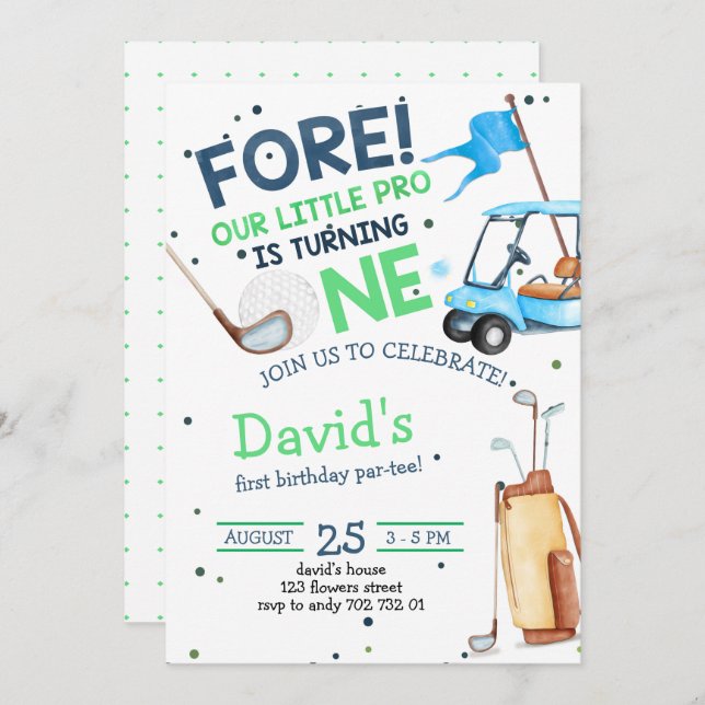 Boy Golf Par-tee 1st Birthday Invitation (Front/Back)