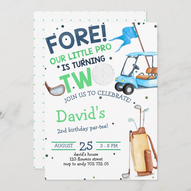 Boy Golf Par-tee 2nd Birthday Invitation (Front/Back)