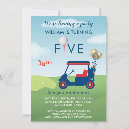 Boy Golf Theme 5th Birthday Party Invitation