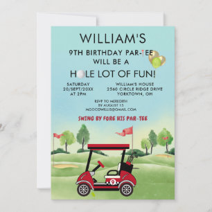 Boy Golf Theme 9th Birthday Par-Tee Invitation