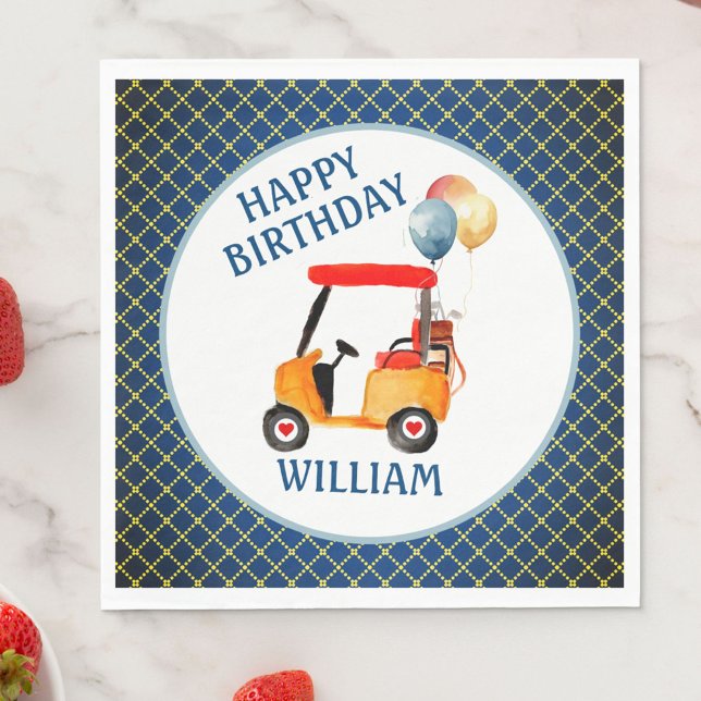 Boy Golf Theme Blue Red Yellow Personalized   Napkins (Creator Uploaded)